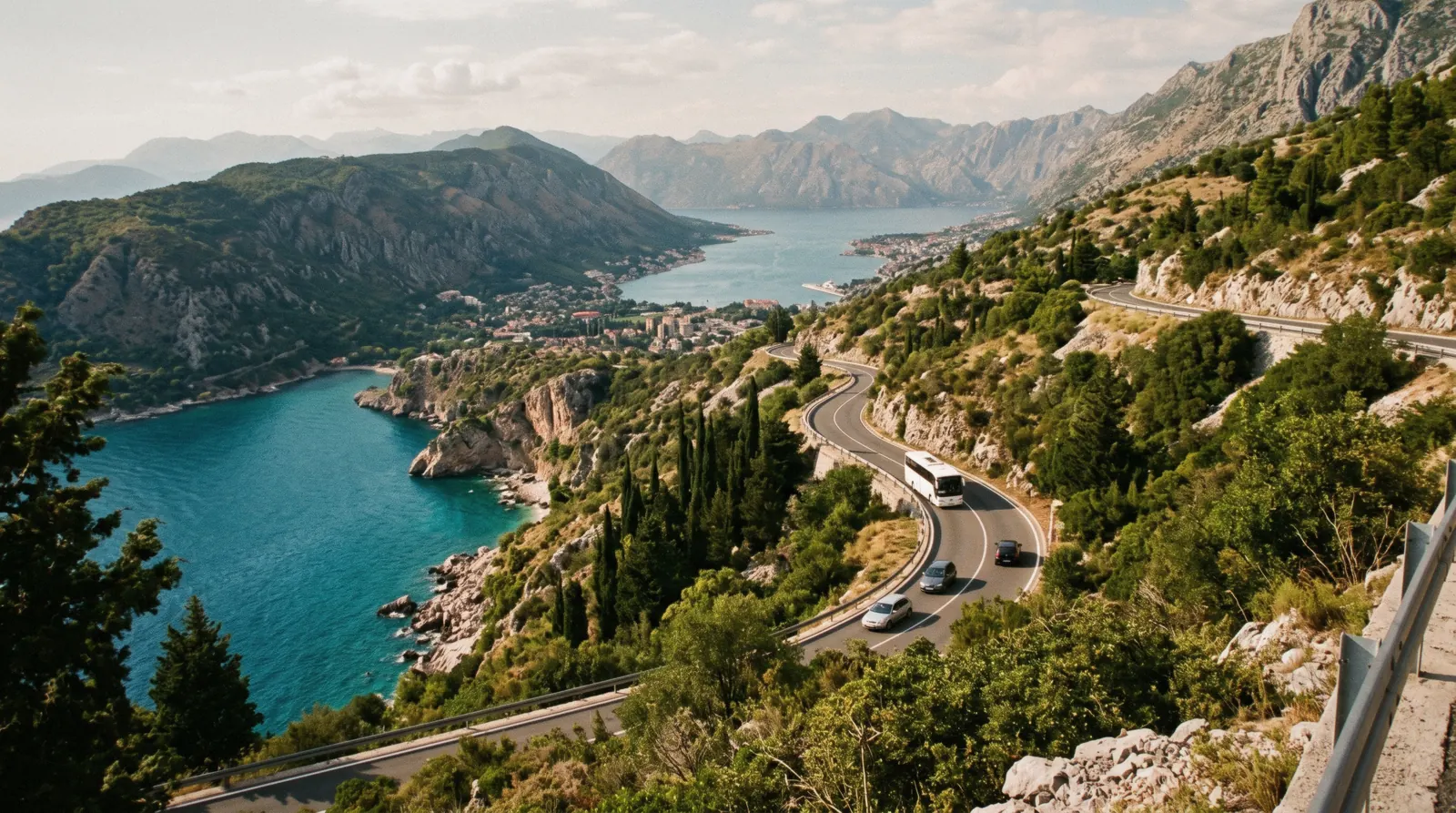 The coast road along the Bay of Kotor on the route from Dubrovnik to Kotor
