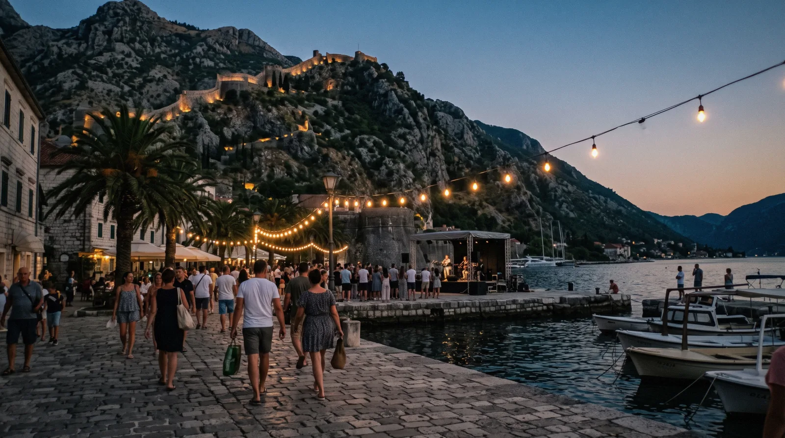 Lantern-lit boats gathered on the Bay of Kotor during the Boka Night procession