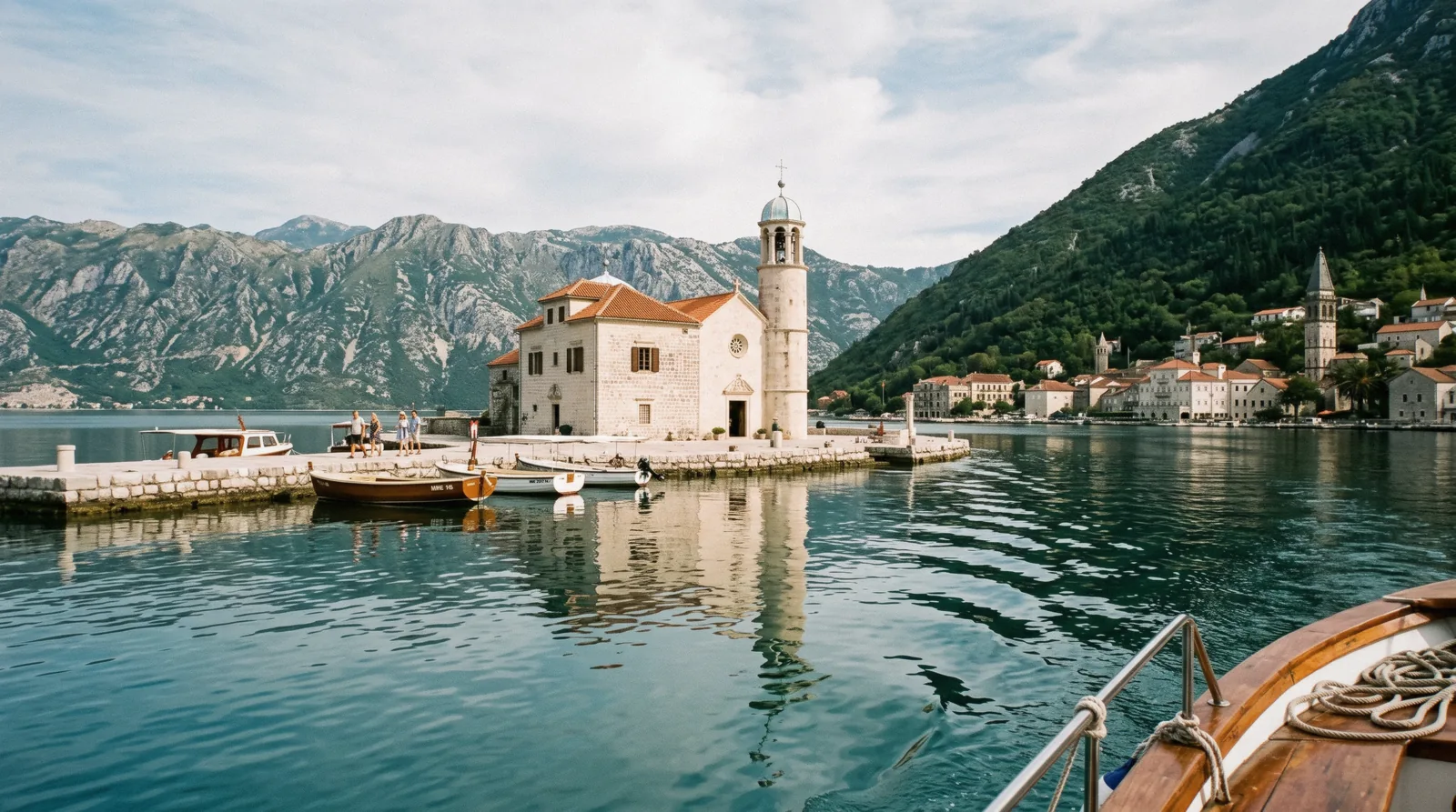 Our Lady of the Rocks church on its artificial island in the Bay of Kotor near Perast