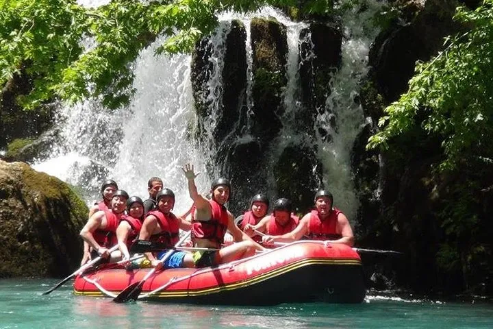 Raft on the turquoise Tara River inside its canyon in Montenegro